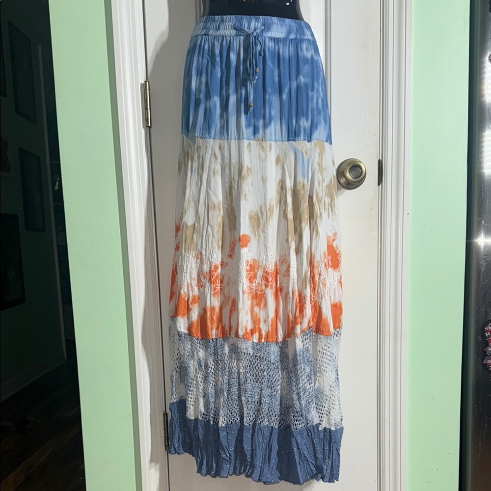 Multiples Tie-Dye 4 Tier Vintage 90s Bohemian Swing Hippie Maxi Skirt Size Large